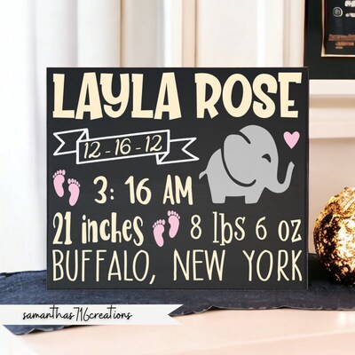 Personalized, Custom Baby Birth Stats Painted Canvas Sign - image1